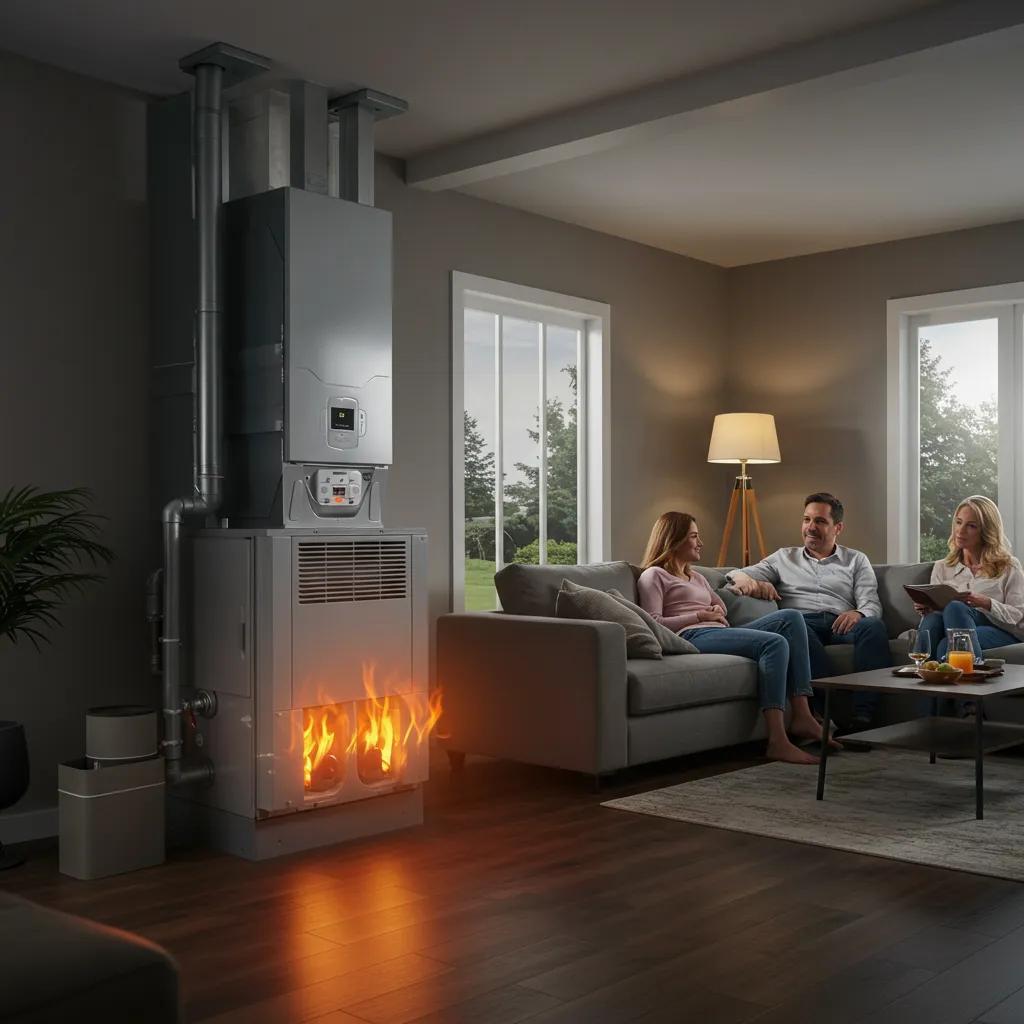 Cozy home interior with a modern heating system, illustrating comfort and safety