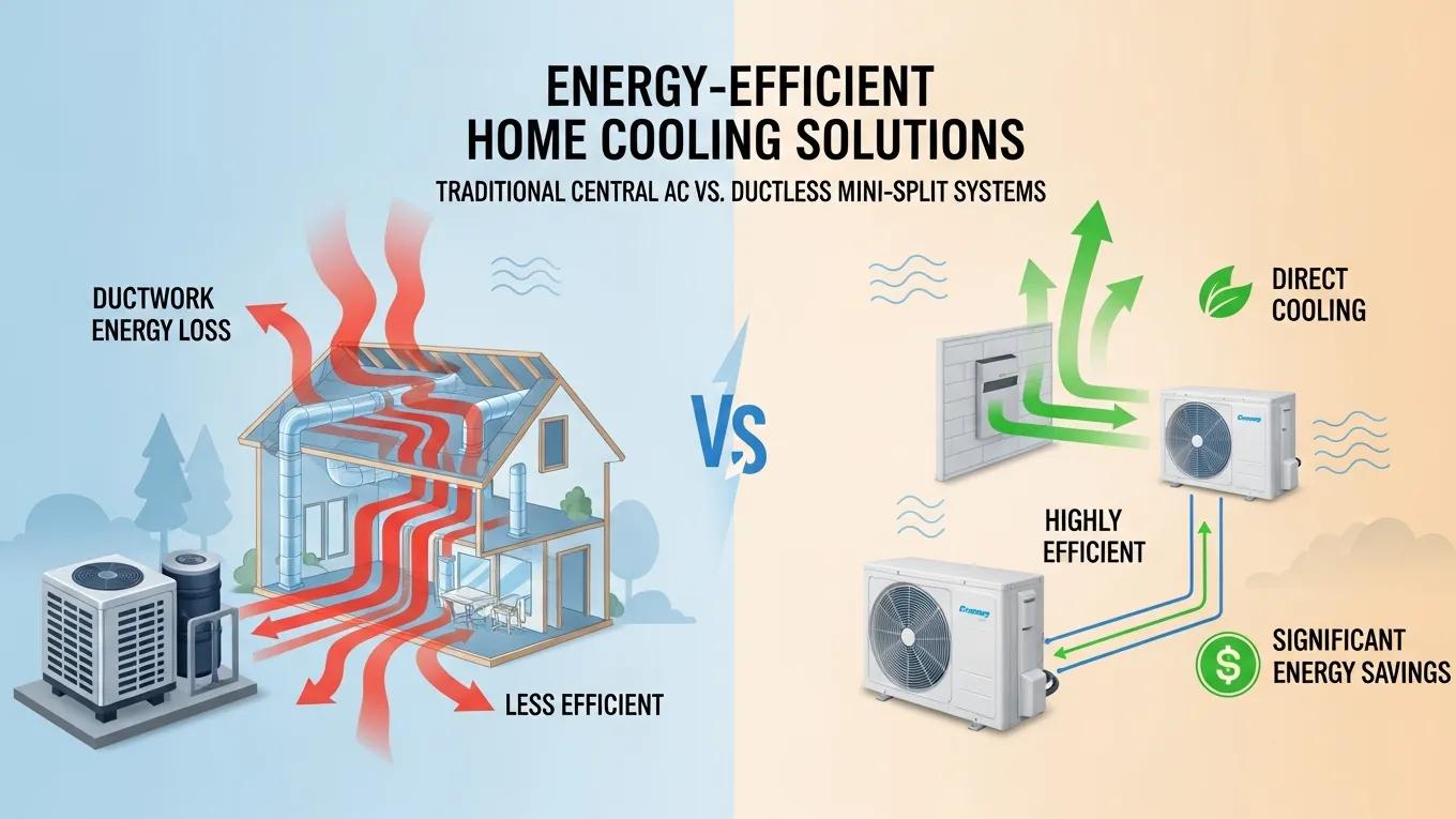Comparison of energy efficiency between central AC and ductless mini-split systems