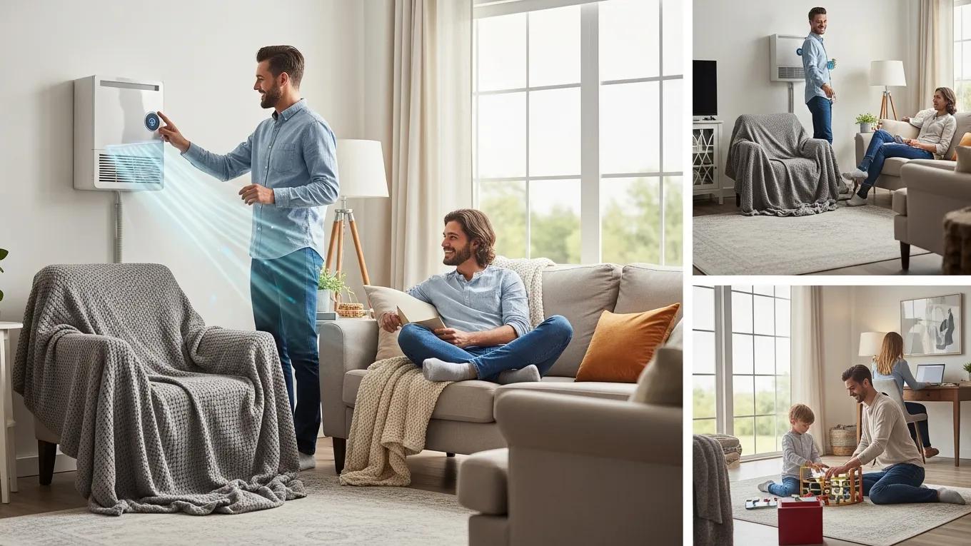 Family enjoying comfort from a ductless mini-split system in a cozy living environment